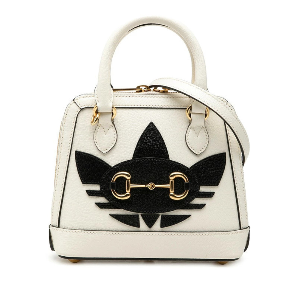 Gucci x Adidas Horsebit 2way Shoulder Bag White Black Leather